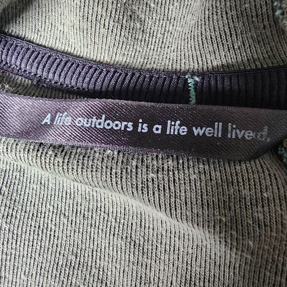 REI Hoodie Zip Up Sweatshirt Heathered Green with Black Trim Drawstring Hood  Lg - Picture 9 of 11